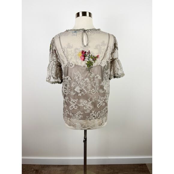 Sundance Embroidered Lace Short Sleeve Blouse - Picture 8 of 9